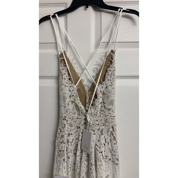 NWT Lulus M Lace Strappy Evening Formal Feminine Maxi Dress White Sheer Elegant - Picture 9 of 10